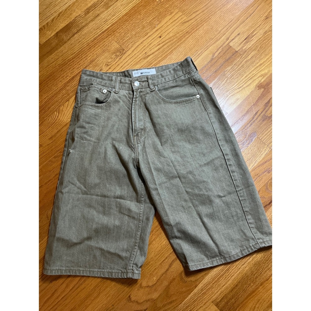 PJ Mark Y2K Denim Shorts Baggy Hip Hop Style Khaki Mens Size 30 Inseam 13"